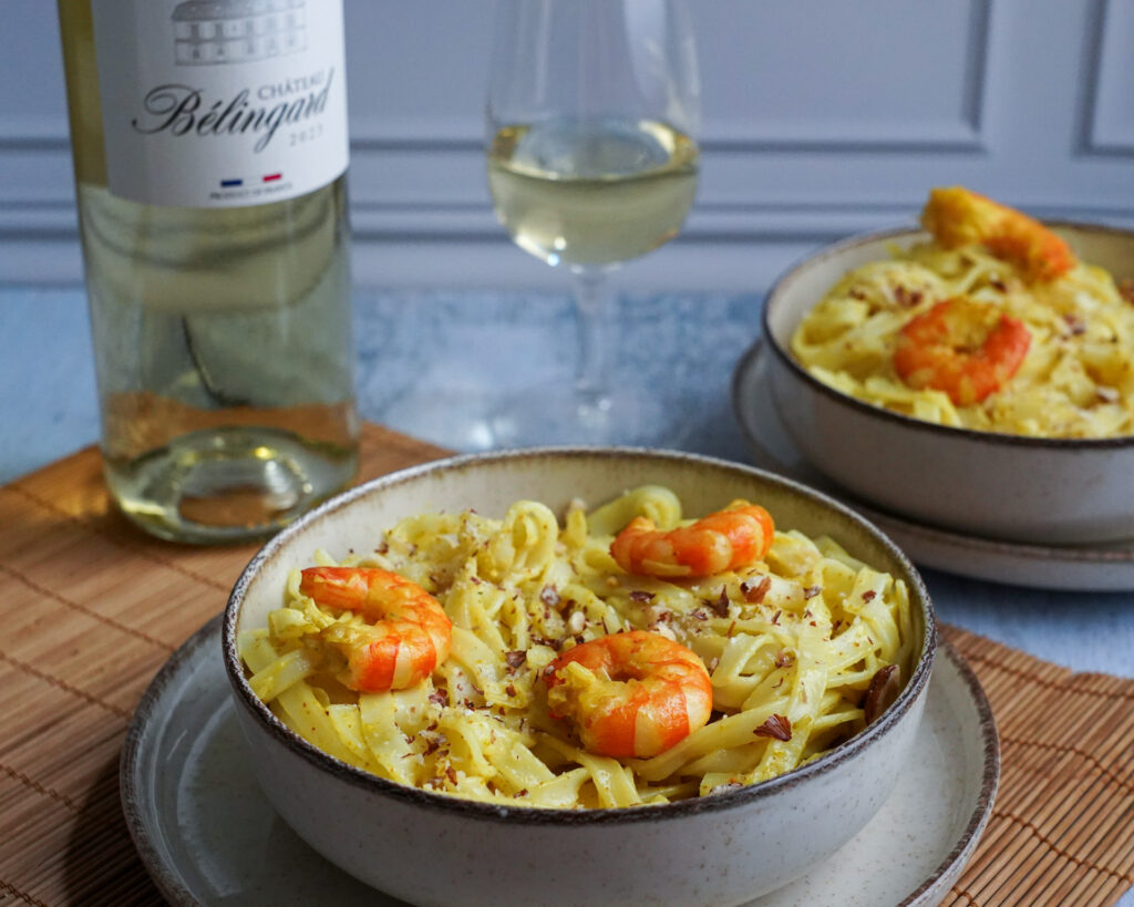 Château Bélingard Bergerac Blanc Moelleux accord curry nouilles de riz crevettes