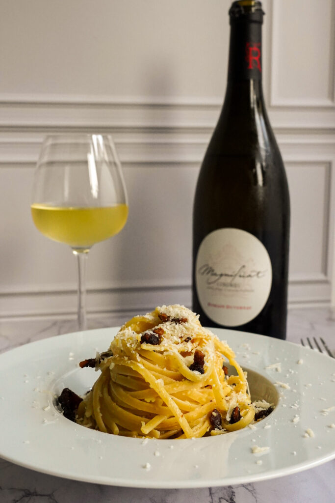 linguine carbonara condrieu accord romain duvernay